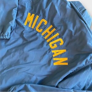 Vintage Michigan Wolverines Spell Out Snap Button Lined Jacket Warm Up Coat Blue
